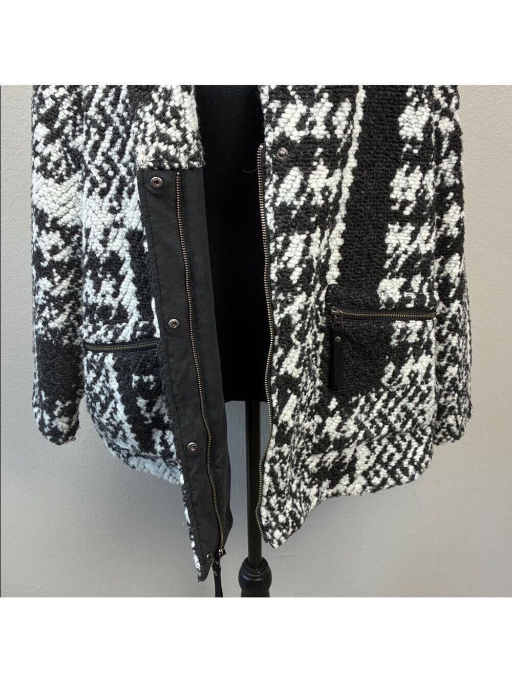 Prana Sakari Jacket Wool Sherpa Lined Shacket Coat Black White Herringbone L - Picture 7 of 12